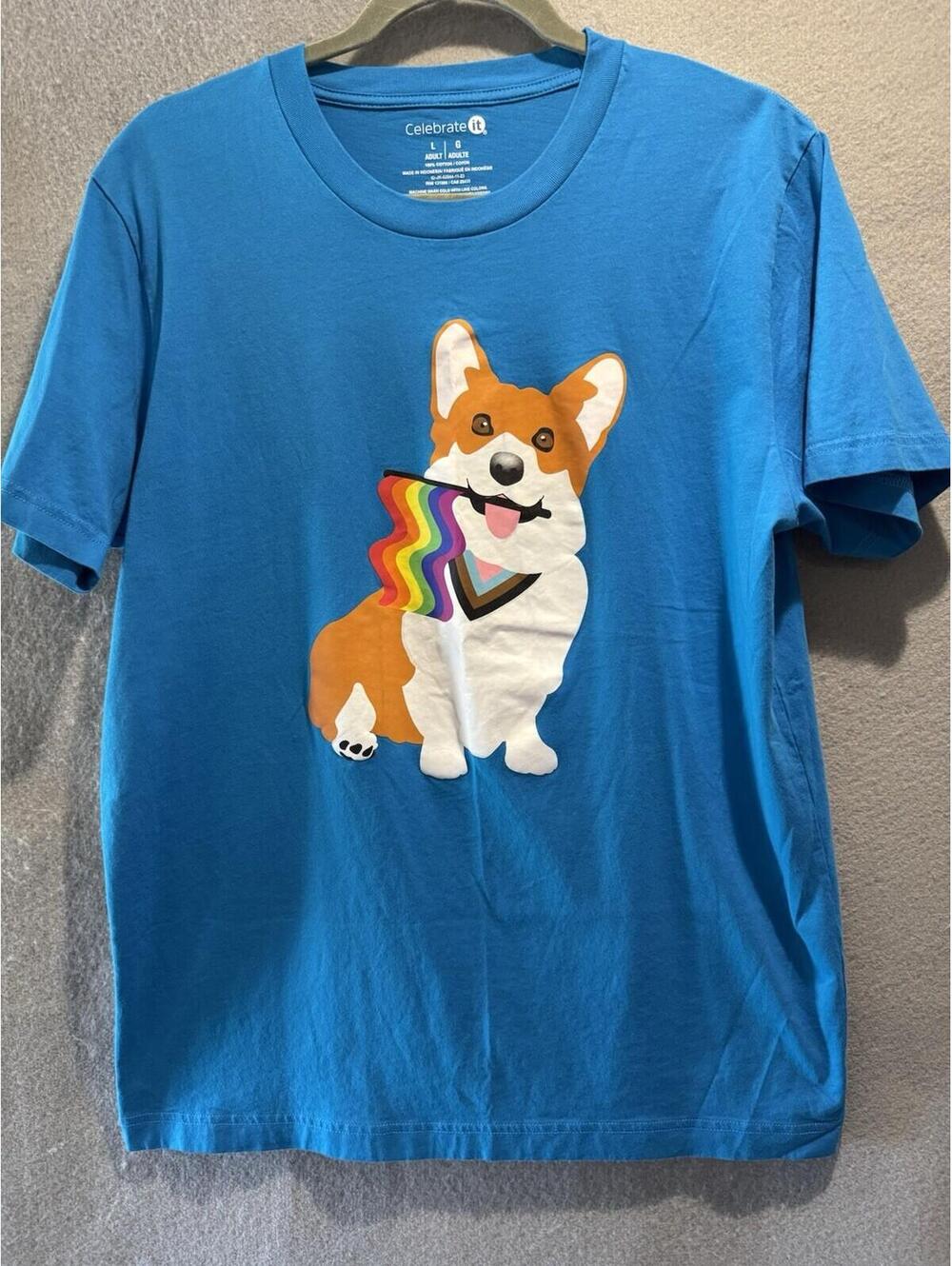 Celebrate It! Unisex Corgi Progress Pride LGBTQ Rainbow T-Shirt Sz Large